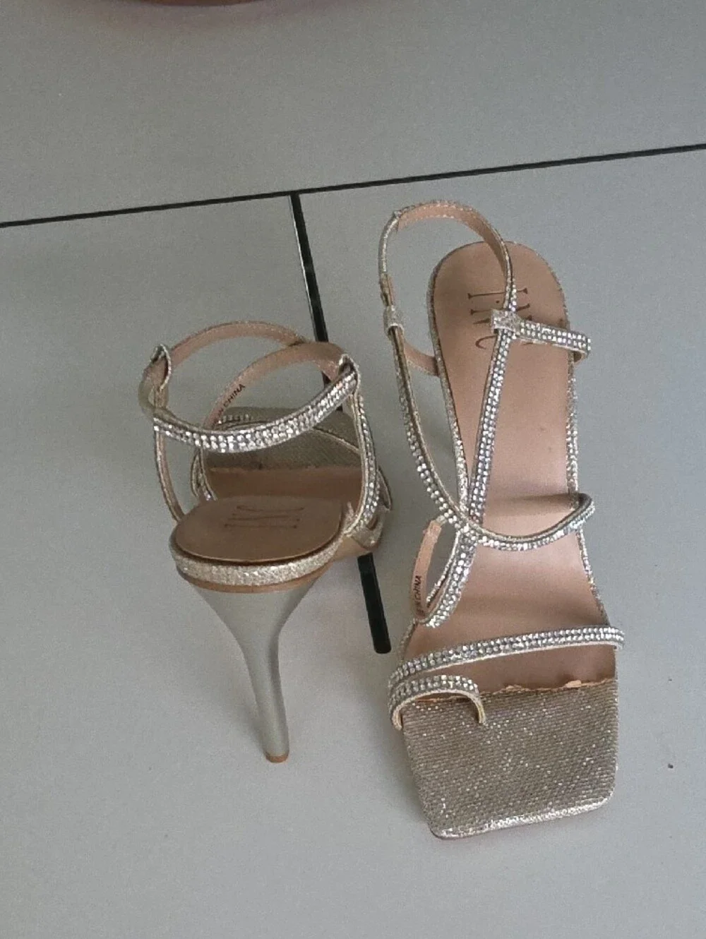 INC International Concepts Gold Glimmer Rhinestone Heels